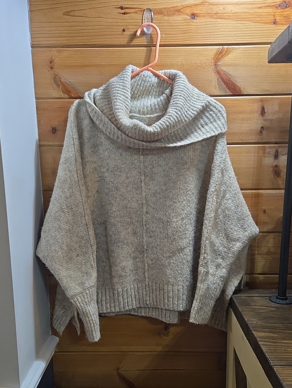 ruby moon Taupe Crowl Wool Blend Oversized Large Pullover Sweater 0721